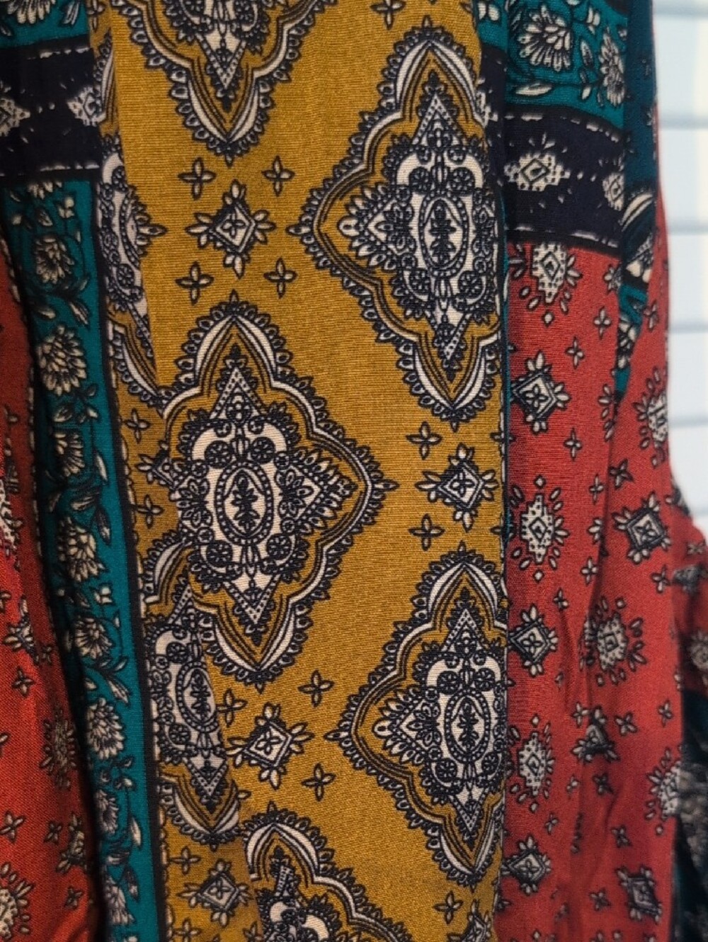 Hayden Boho Patchwork Open Front Komodo- Red, Teal, Mustard NWT Size M - Picture 9 of 10